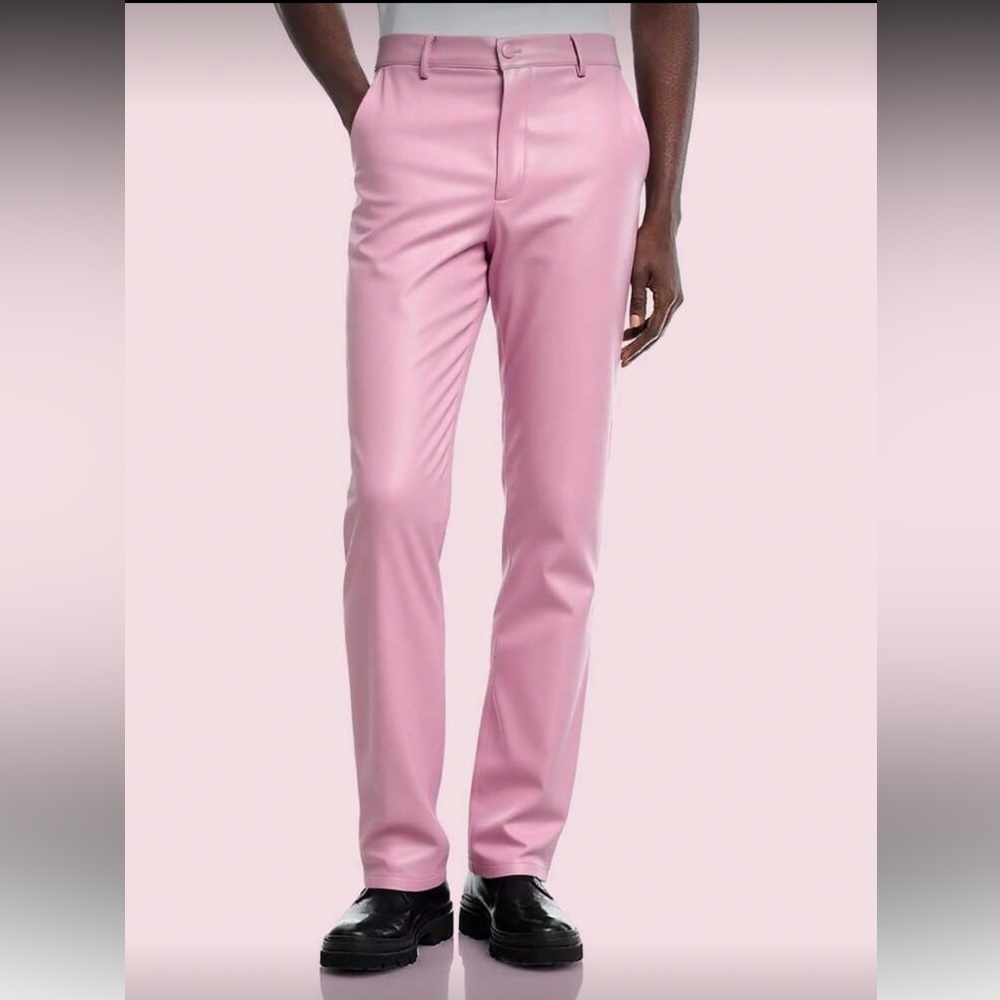 SHEIN pink faux leather look button zip pants shiny Medium new